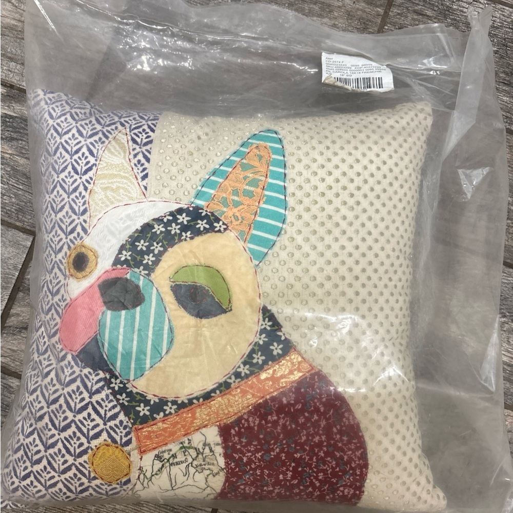 Anthopologie Carola Van Dyke Frenchie NEW Decorative Throw Pillow Cushion 18x18